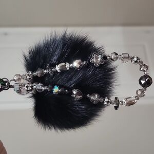 🔥🔛SALE🔥Black and Silver Faceted Beads Phone Bracelet/ Bag Charm with Pom Pom